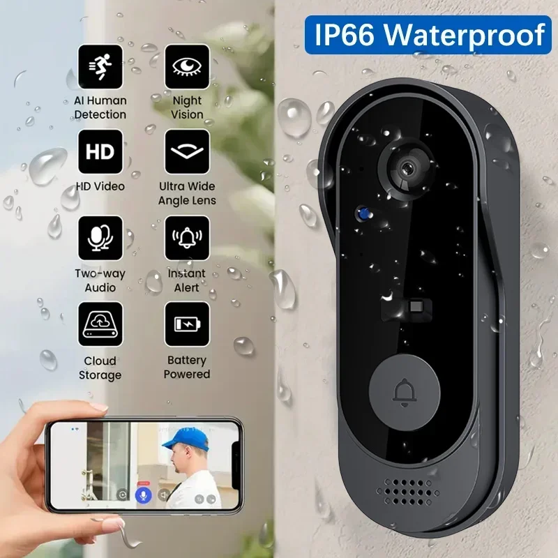 Smart Doorbell Wired - Sonnette vidéo HD sans fil étanche,